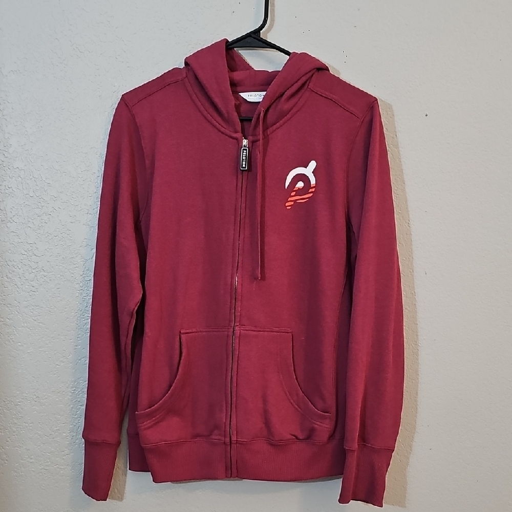 Peloton Burgundy Full Zip-Up Logo Hoodie, Womens Large - Picture 2 of 7